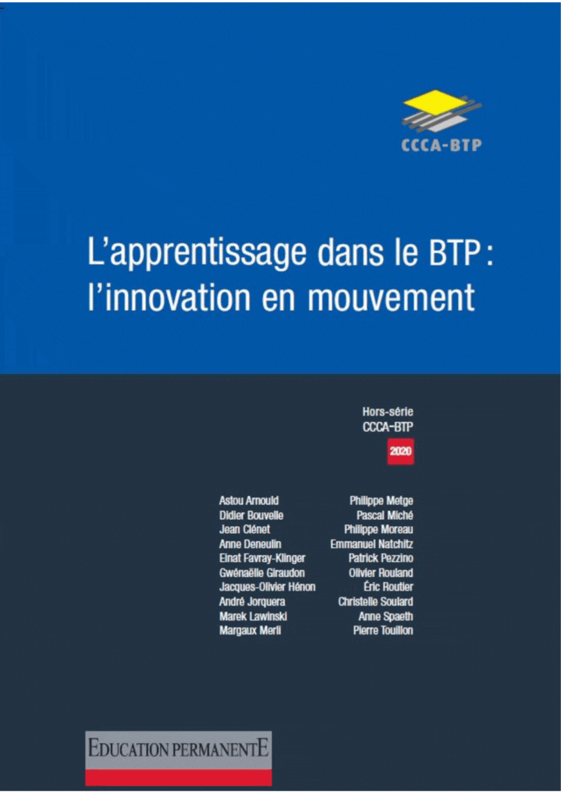 L’apprentissage dans le BTP : l’innovation en mouvement – Education Permanente  – Hors Série CCCA-BTP  – 2020
